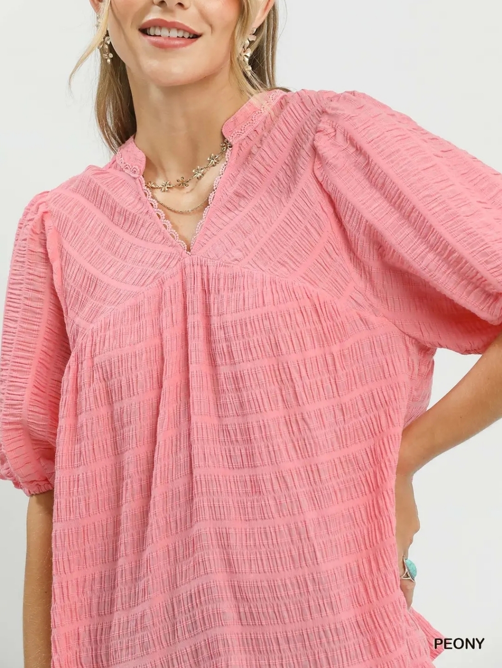 Umgee Textured Puff Sleeve Blouse - Picture 4 of 4